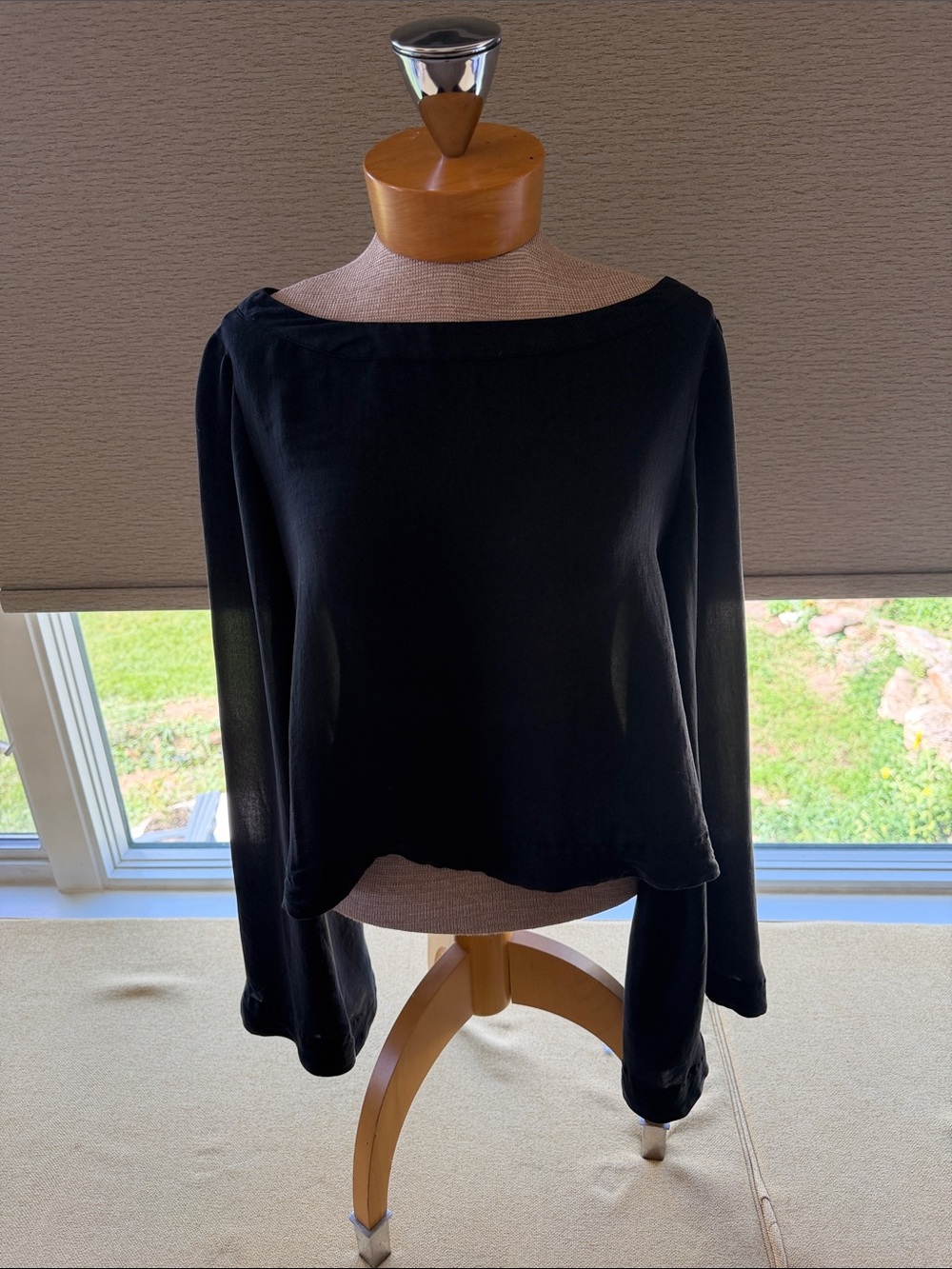 Free People Black Boatneck Bell-Sleeve Blouse